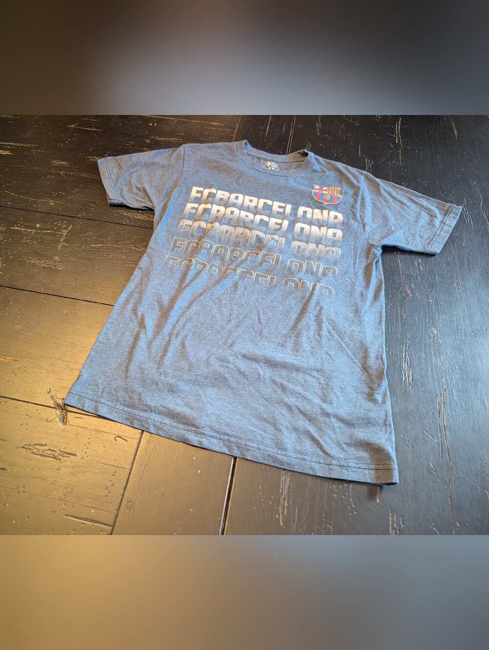 FC Barcelona Men's Small Grey Graphic Soccer T-Shirt Fifth Sun Official Merch